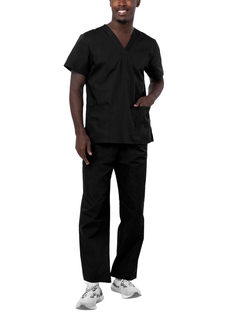 Adar Uniforms Adar Durable Unisex Scrubs Set - Classic V-Neck Scrub Top & Drawstring Scrub Pants For Men & Women - 701 - Black - L - Image 1